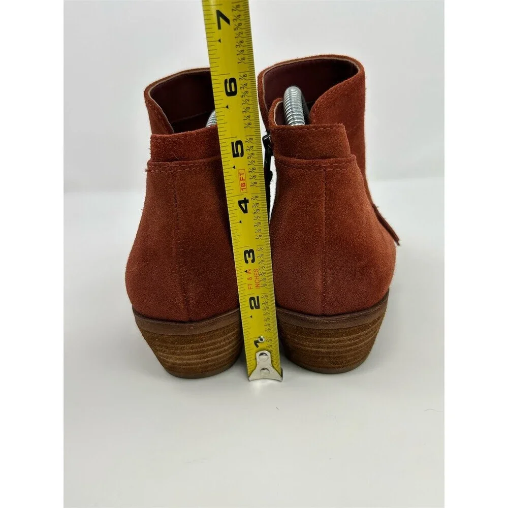 Sam Edelman Womens Ankle Booties Rust Red Side Zip Tassel Block Heel Almond 10